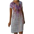 thumbnail image 2 of SMihono Robe d'Été Bohème pour Femmes Grande Taille Robes à Manches Courtes Mode Fleurs Imprimées Taille Robe d'Été Col en V Longueur Genou, 2 of 5