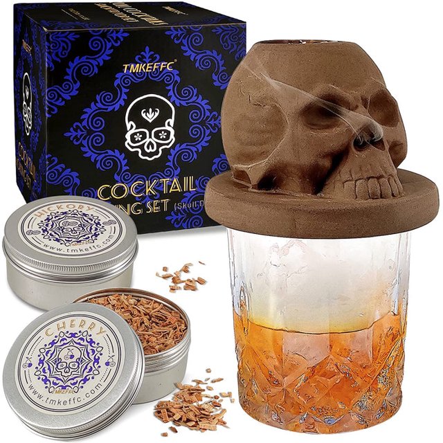 TMKEFFC Cocktails Smoke Top Kit, Smoking Skull Chimney With Cherry Hickory Wood Chips, Ceramic