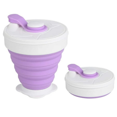 Silicone Collapsible Travel Cup with Lids, collapsable water cup Reusable - Best for Camping,Hiking,Travel (Purple)