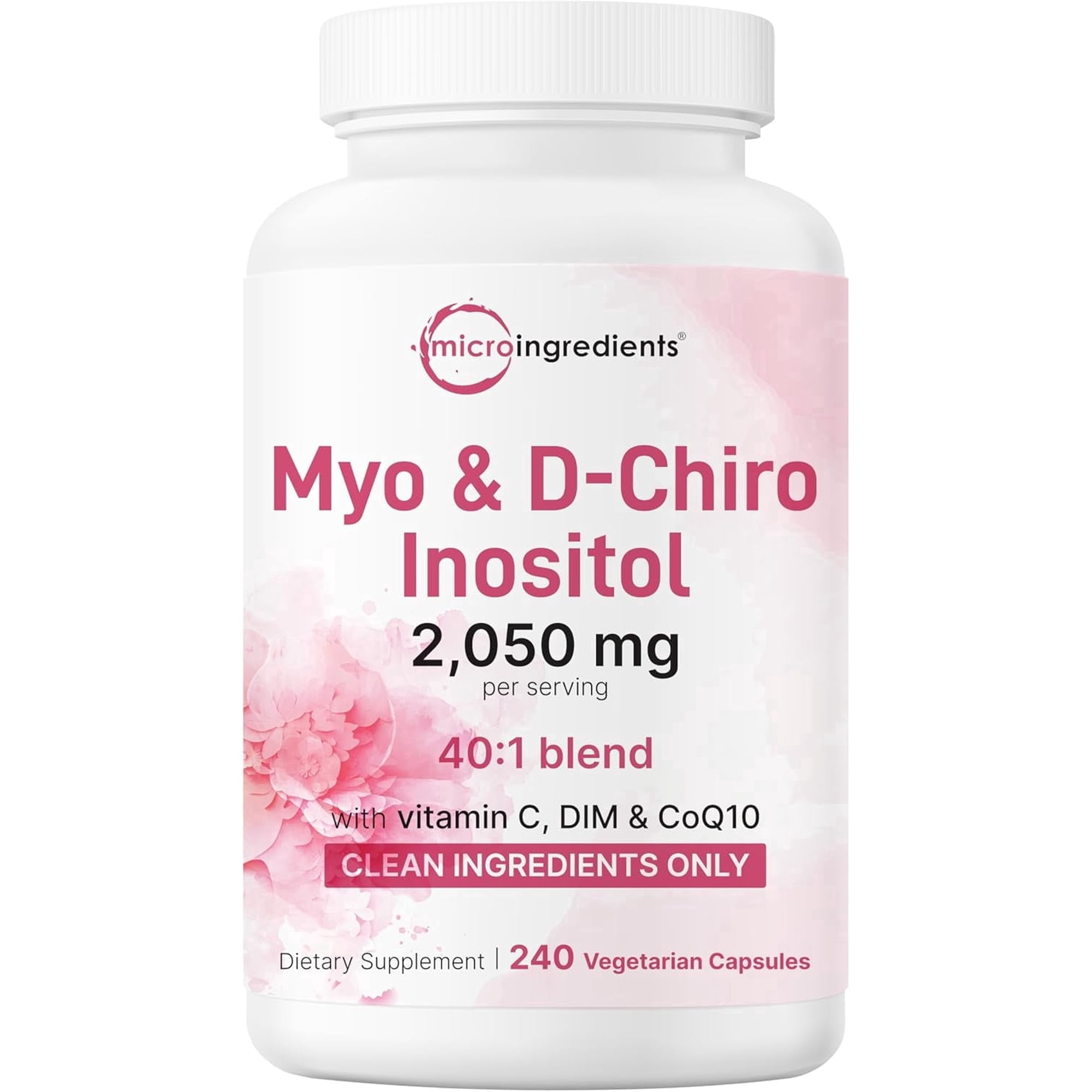 Micro Ingredients Myo-Inositol & D-Chiro Inositol 2,050mg, 240 Veggie Capsules | 40:1 Ratio with Vitamin C, Folate, DIM, & CoQ10 | Women's Hormonal Balance & Ovarian Support, Filler Free
