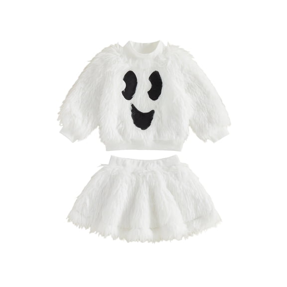 RUINIXCW Funny Toddler Girl Halloween Outfit Kids Infant Baby Girl Warm Fall Winter Clothes Fuzzy Plush Long Sleeve Mock Neck Sweatshirt and Skirt Set