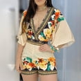 thumbnail image 2 of EQWLJWE Pantalons pour Femmes Shorts d'Été Pantalons pour Femmes 2023 Mode Féminine Fleurs Col en V Profond Manches Courtes Combinaison Pantalons Courts, 2 of 3