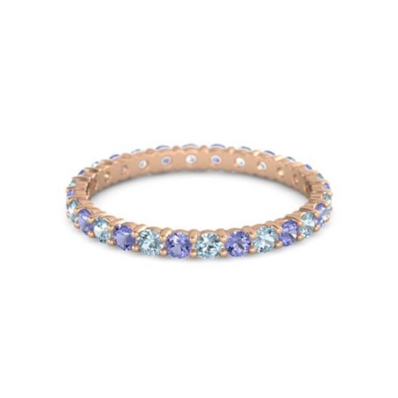Round Eternity Band Aquamarine Iolite 925 Sterling Silver Rose Plated Ring