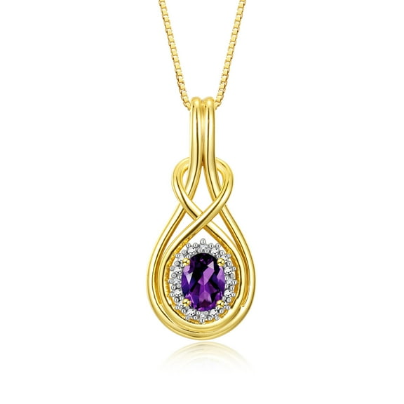 RYLOS Necklace Yellow Gold Plated Silver 925 Love Knot Necklace Gemstone &  Diamonds Pendant 18" Chain 8X6MM Amethyst February Birthstone Womens Jewelry Silver Necklace