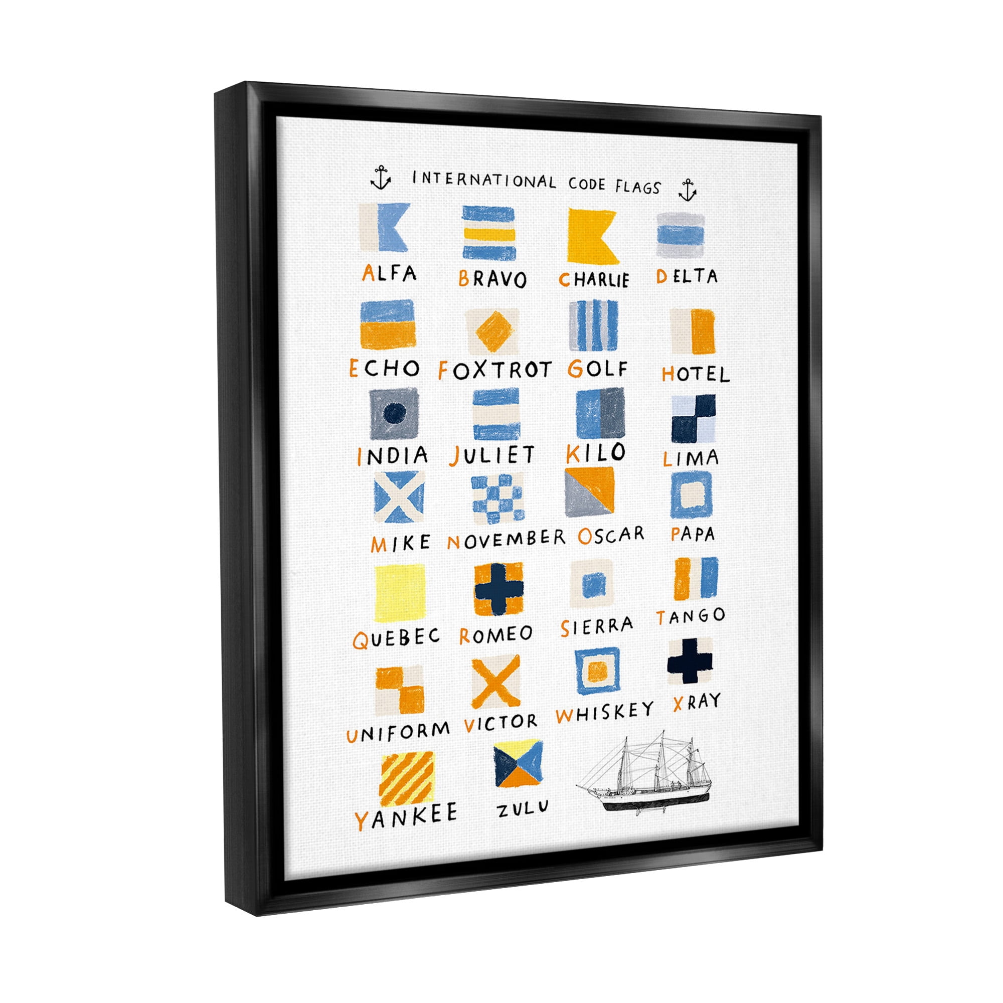 Stupell Industries Nautical Boat Flags Typography Painting Black Floater Framed Canvas Art Print Wall Art, 17 x 21
