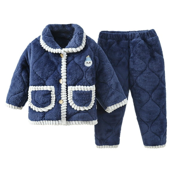 Ruyang Gilrs Boys Long Sleeve Pajamas Set Winter Thick Warm Pajama Soft Fleece Homewear Button Down Pjs Top with Pants