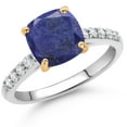 thumbnail image 2 of Gem Stone King 2.20 Ct Blue Lapis G/H Lab Grown Diamond 10K White Gold Engagement Ring with Yellow Gold Prongs (Size 9), 2 of 4