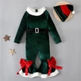 thumbnail image 6 of Elf Kids Outfit Long Sleeve Fleece Romper Flare Jumpsuit Hat Set Christmas Baby Boy Outfit Party Dress Up 3-4 Years, 6 of 9