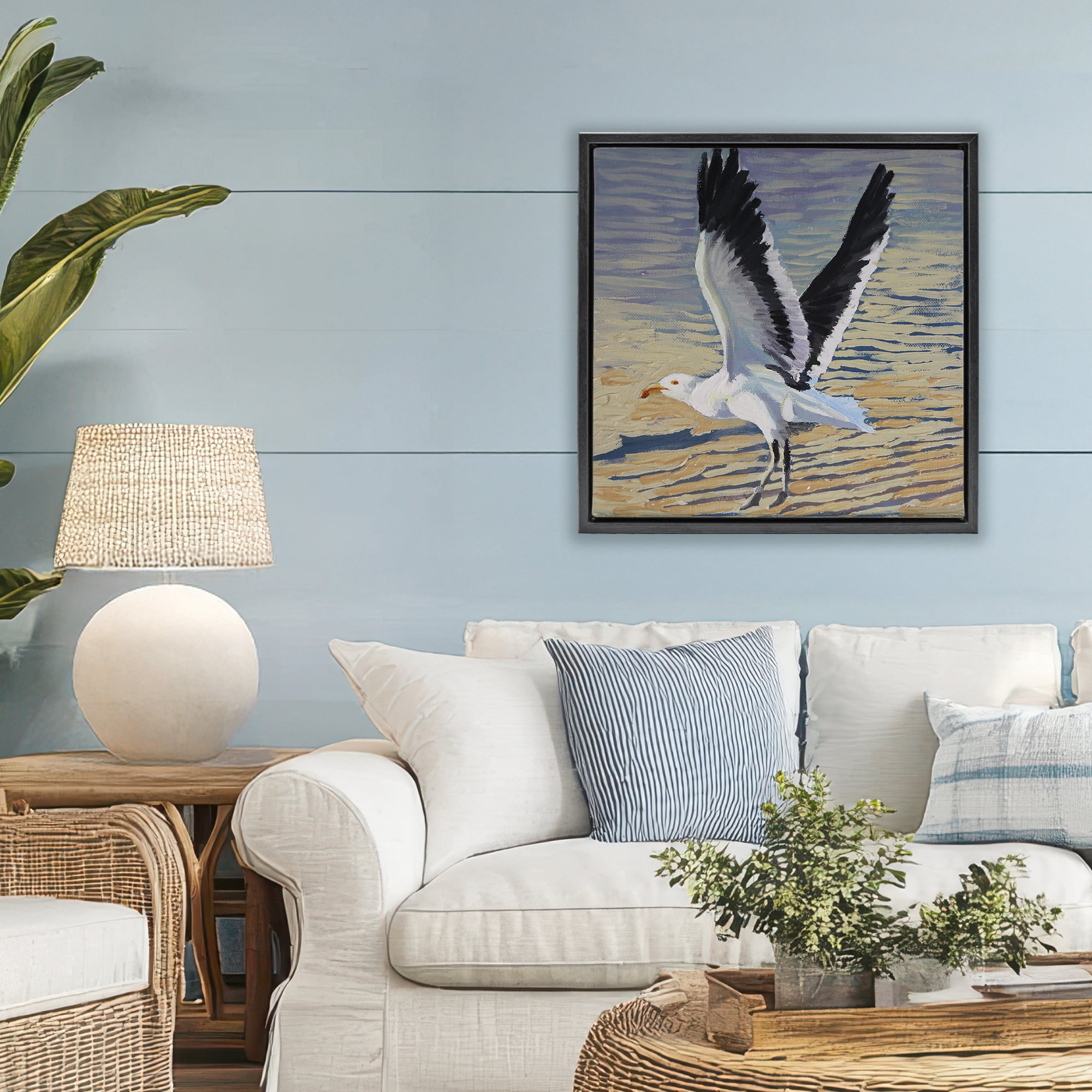 Stupell Industries Seagull Taking Flight Black Framed Floater Canvas Wall Art, design by Violeta Vollmer