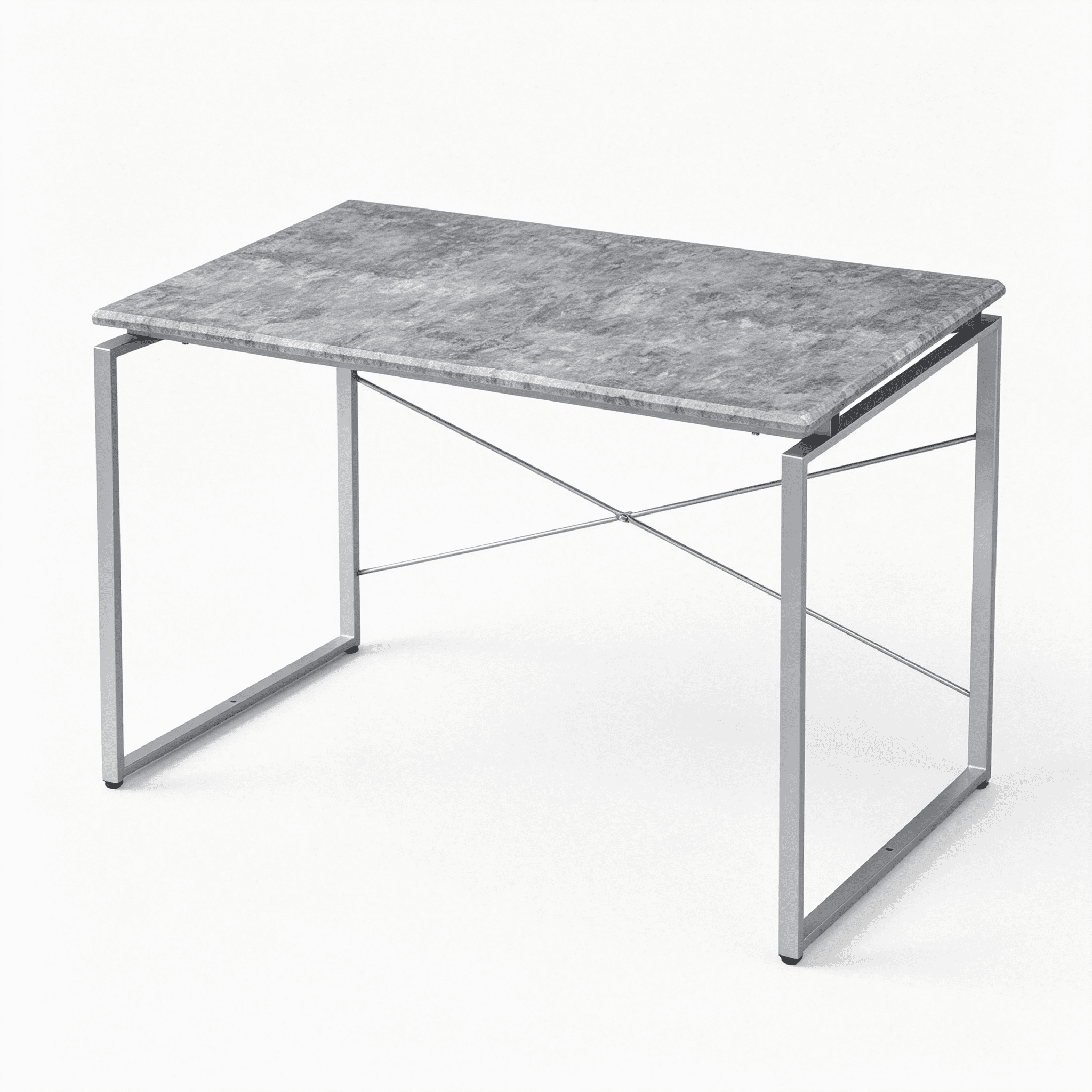 Astoutdoor Metal Frame Writing Desk with Faux Concrete and Silver Finish, Home Office Laptop Table