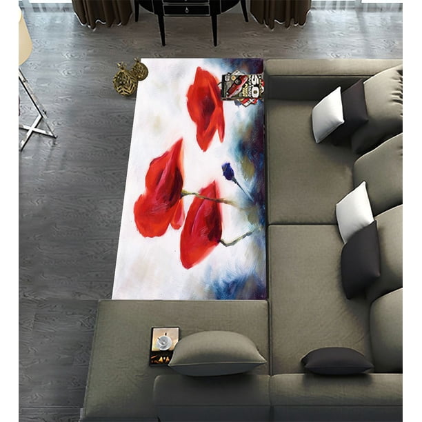 Popop Rug ECZJNT Blossoming Poppy Poppy Buds Drawn By Oil Color Runner Rug 4 x ...