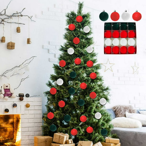 Bolas decorativas navideñas, 16 bolas navideñas de terciopelo, bolas flocadas para árbol de Navidad, bolas de plástico, adornos colgantes decorativos de Navidad, decoración para árbol de Navidad de 2,