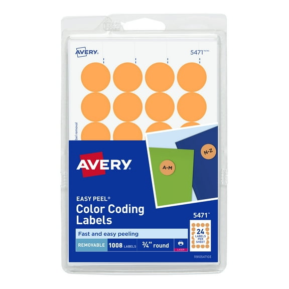 Avery Self-Adhesive Removable Labels, 0.75 Inch Diameter, Orange Neon, 1008 per Pack (5471)