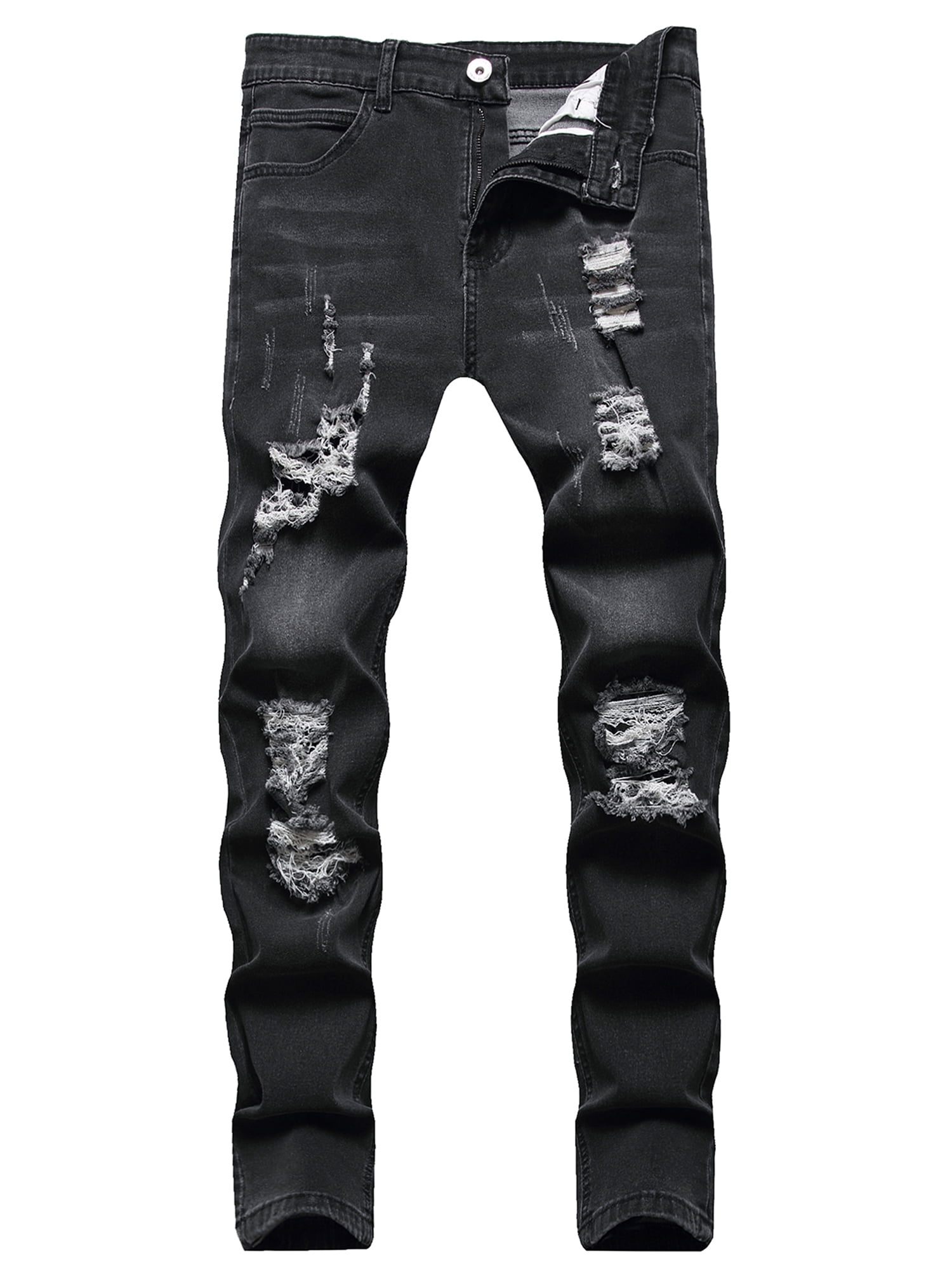 Kmbangi Men Casual Jeans+Solid Color Long Trousers with Broken Holes