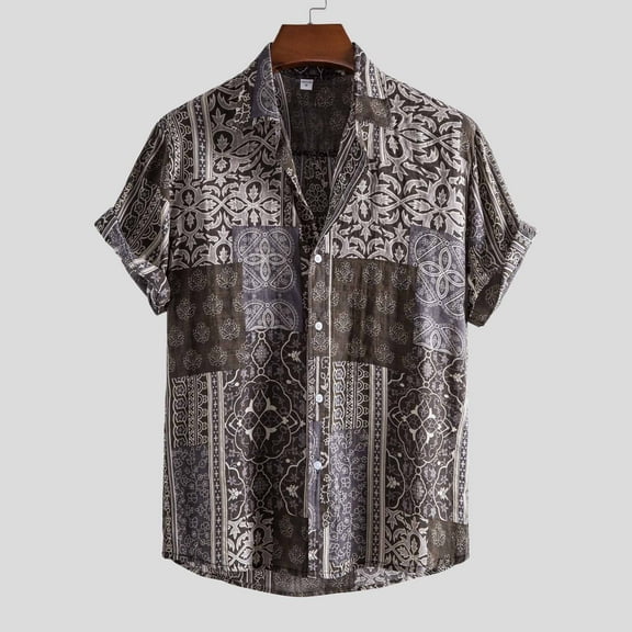 TIHLMK Mens Tshirts Men Hawaiian Short Sleeve Beach Shirt Printed Summer Casual Button Down Shirts