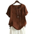 thumbnail image 5 of Aunavey Women's Cotton Linen T-Shirts Short Sleeve Tunic Tops Casual Loose Blouse, 5 of 8