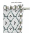 thumbnail image 5 of Ivory Blue Linen Curtain Valance for Bedroom/Bathroom/Kitchen/Living/Dining Room Window,Botanical Leaves Bee Grey White Lattice Spring Pocket Topper Drapes Decorative Cafe Drapery Panel 42"x18", 5 of 6