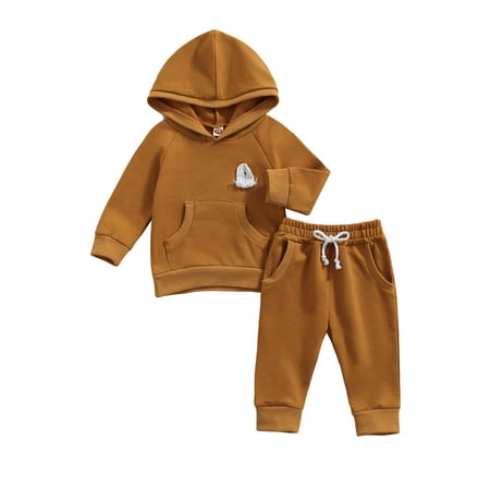 

Seyurigaoka Baby Hooded Sweater + Pants Big Pocket Decoration Elastic Waist