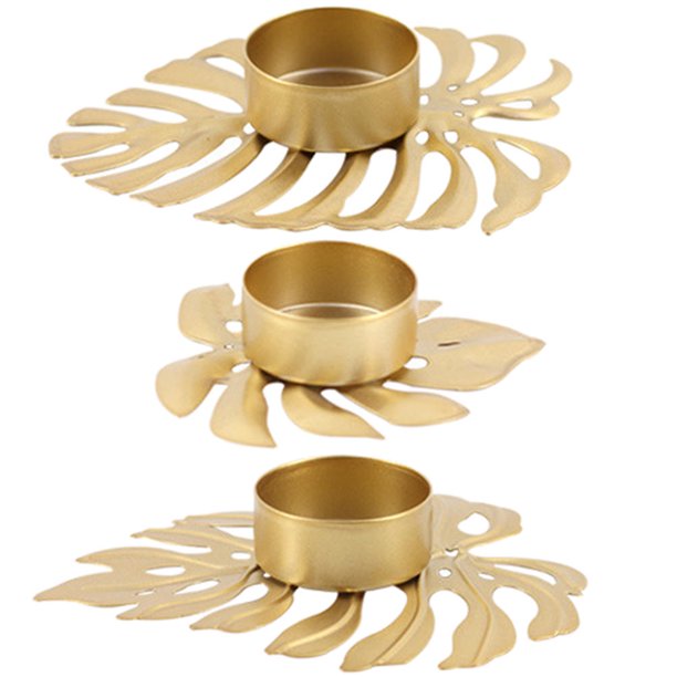 unbranded 3Ud Soporte Metálico Dorado Para Velas En Forma De Hoja Monstera Ideal Para Salón Y Oficina