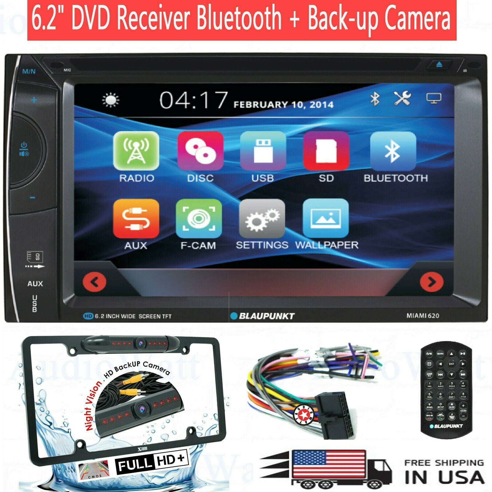 Blaupunkt Car Audio Double Din 6.2" Touchscreen DVD Bluetooth + Rear Camera XV30 Bundle