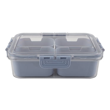 Cook with Color 4-Compartment Mini Snack Box Food Storage Carrier, Charcuterie Container, Portable and Dishwasher Safe, Blue