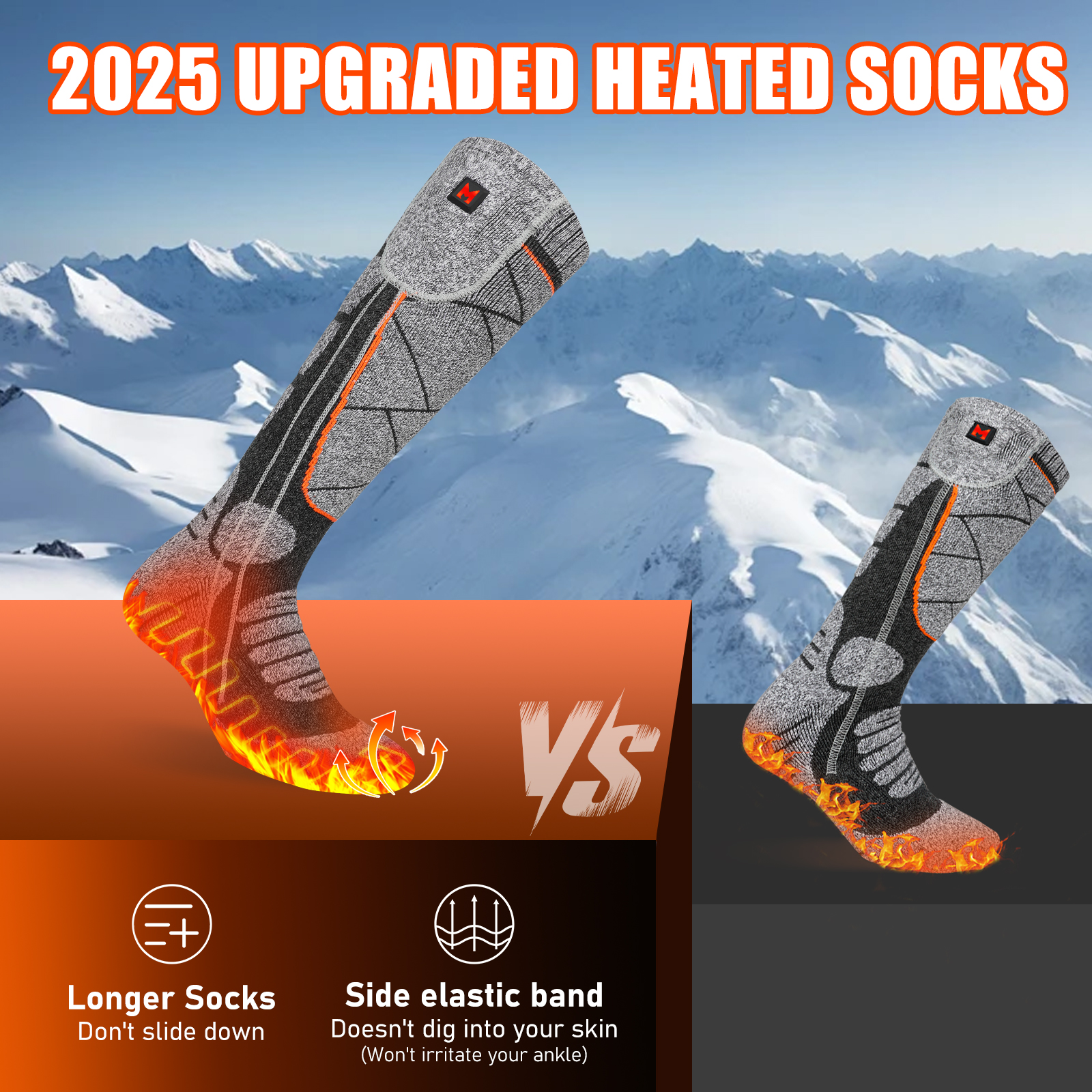 Heated Socks for Men Women, 5V 6000mAh Rechargeable Heated Socks , Electric Socks with 3 Heating Levels for Winter, Skiing, Hunting, Camping, Hiking, Cycling, Outdoor Work