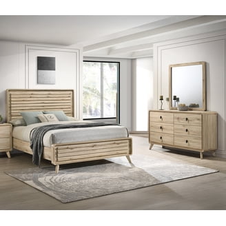 Beautiful White Cream Finish Full Panel Bed Dresser Mirror 3pc Bedroom Set