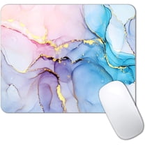 Blue Pink Ink Marble Mouse Pad, Custom Design Mouse Mat, Non-Slip Rubber Base Mousepad, Waterproof Office Mouse Pad, Desktop Golden Marbling Mouse Pad for Women, 9.5 x 7.9 Inch