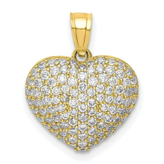 10k Yellow Gold Heart Pendant Necklace for Women with Pave Setting and White Stones, Romantic Love Symbol, Elegant Fine Jewelry for Anniversary or Valentines Day