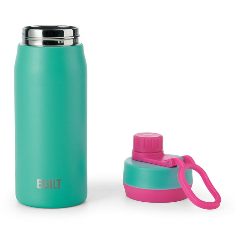 Built Cascade Double Wall Vacuum Insulated Stainless Steel Wide Mouth Water Bottle with Comfort Grip and Straw Lid and Carry Handle, 12 Ounces