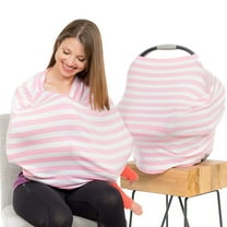 Amerteer Infant Nursing Cover for Car Seat, Multi Use, Pink and White Stripes