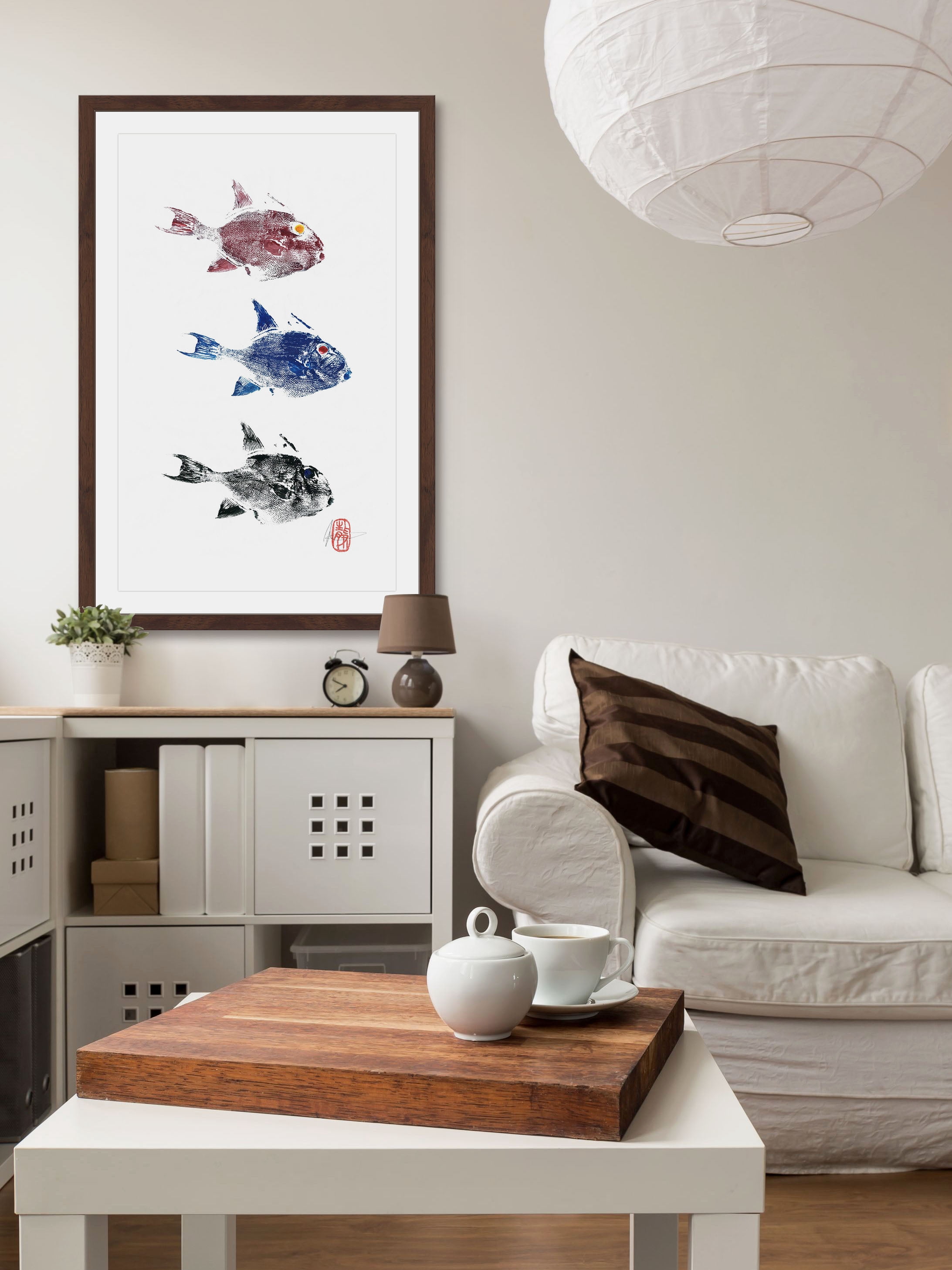 "3 Trigger Fish" Framed Painting Print