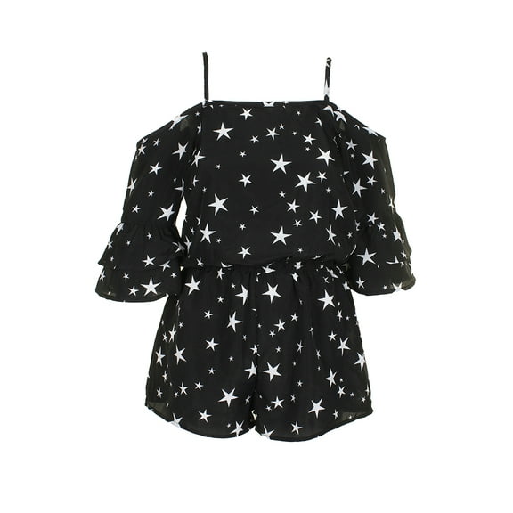 Miken Juniors' Star-Print Cold-Shoulder Romper Cover-Up