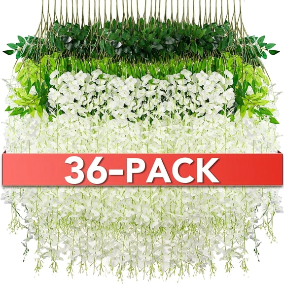 36 Pack Fake Wisteria Hanging Garlands - Artificial Flower Vines for Wedding Arch, Party, Home & Greenery Wall Decor