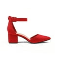 thumbnail image 4 of Dream Pairs Women Fashion Pump Shoes Ankle Strap Pointed Toe Low Chunky Dress Shoes ANNEE RED/SUEDE Size 5, 4 of 6