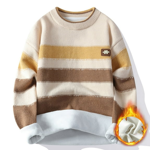 Men's Heavyweight Casual Printing Round Neck Striped Knit Sweater
