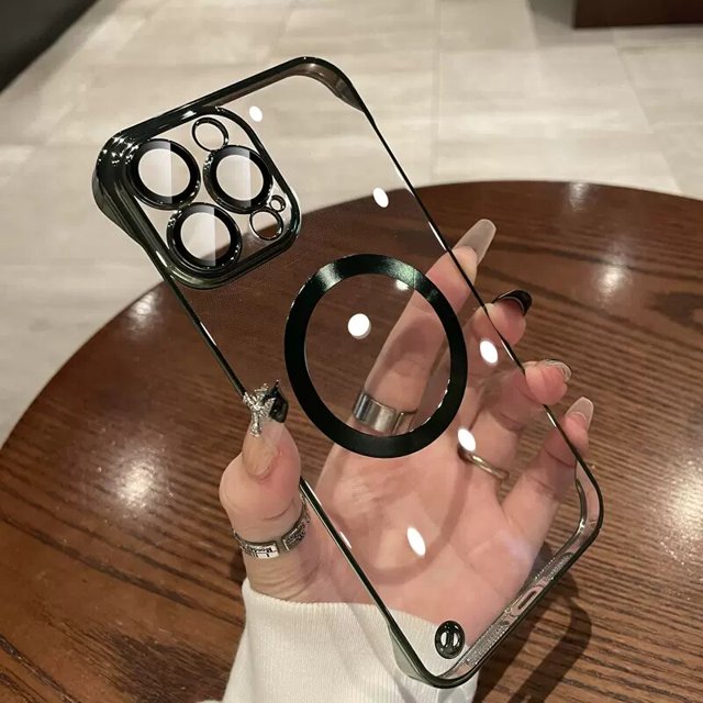 Funda de lujo transparente ultrafina sin marco para iPhone 14 13 12 Pro Max, funda rígida de carga inalámbrica magnética Fivean unisex