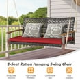 thumbnail image 5 of 2-Person Patio Rattan Hanging Swing Chair Porch Loveseat Cushioned Red Garden, 5 of 10