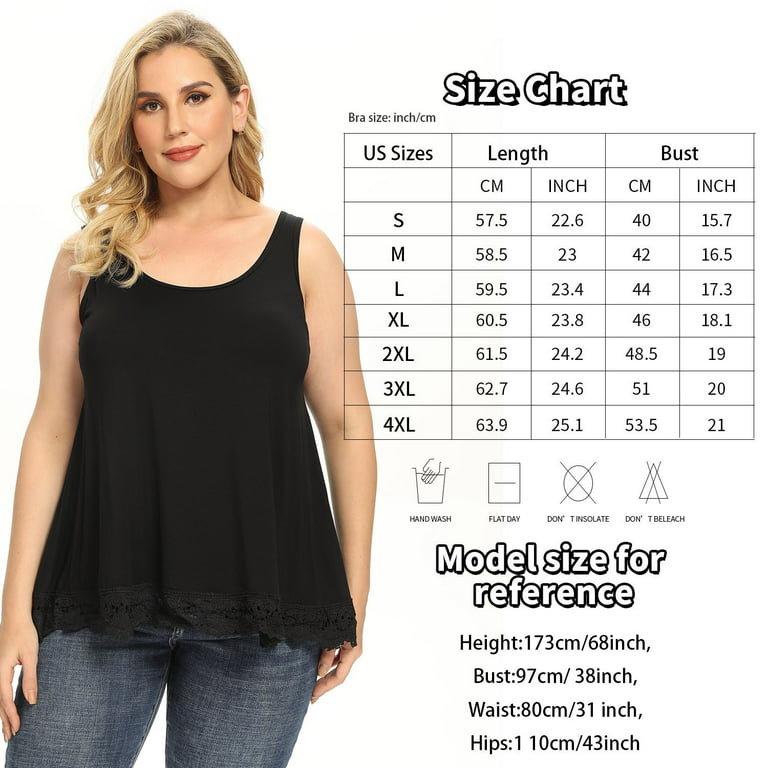 Anyfit Wear Plus Size Camisole with Built in Bra Padded Tank Tops for Women  Flowy Sleeveless Summer Tops with Lace Hem Black,S