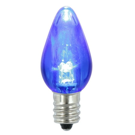 

Vickerman C7 Transparent Plastic LED Blue Dimmable Bulb E12 Nickel Base 3 Diodes .90Watts 120Volts 3 Lumens 25 per Case