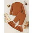 thumbnail image 2 of 3T Baby Girls Clothes 4T Girls 2PCS Fall Winter Outfits Set Solid Color Toddler Girls Long Sleeve Top Pants Set Brown, 2 of 8