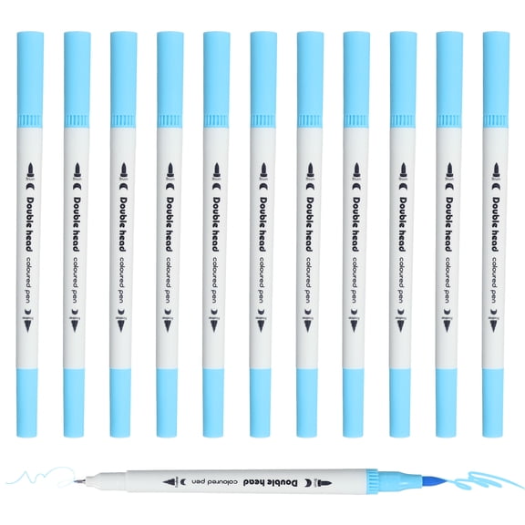 Uxcell 12 Pack Dual Brush Markers Light Blue Watercolor Fine and Brush Tips Pens Colored Marker Calligraphy Coloring Art Supplies Set for Coloring Book Illustration Sketching Journaling