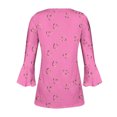 thumbnail image 3 of Blusa informal con botones estampados y plisados de plástico para mujer, manga 3/4, manga corta y cuello de cuerno., 3 of 4