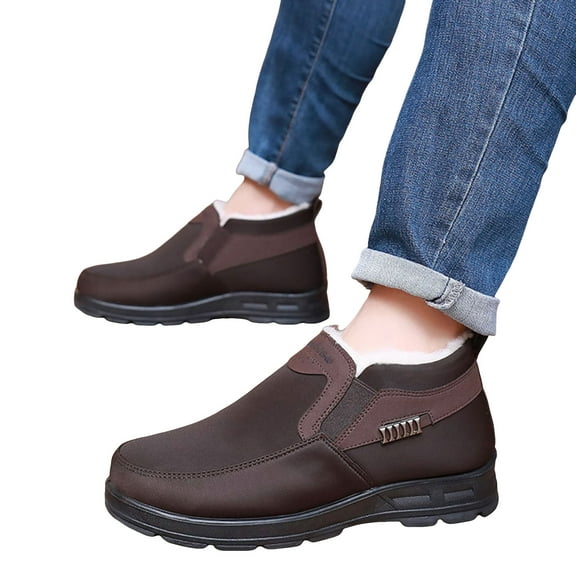 Snow Boots for Men Canvas Warm Furry Lined Low Top Slip on Non Slip Winter Walking Sneakers Loafers