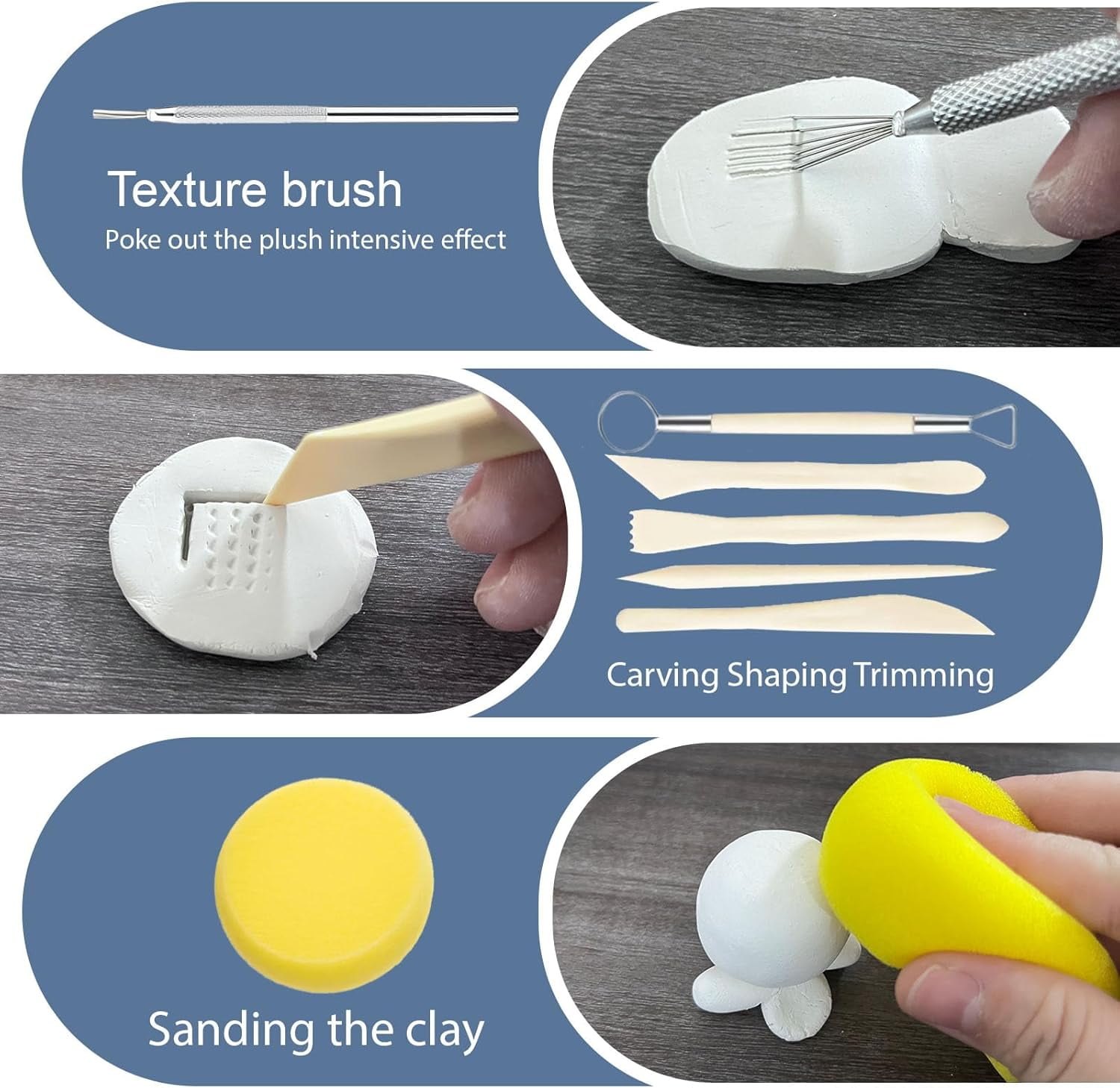 Air Dry Clay Varnish with Clay Tools Kit, 2 x 3.4 fl oz, Gloss & Matte Clay Glaze for High Luster Scratch Resistant, Waterproof, Pottery Polymer Clay Tool kit to Sculpting, Modeling, Shaping