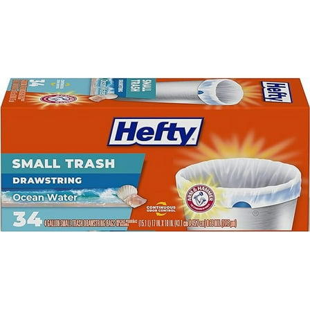 Hefty Small Trash Bags, Ocean Water Scent, 4 Gallon, 34 Count