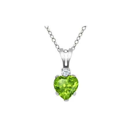 Diamond Heart Shape Pendant - 0.54 Ct Heart Shape Green Peridot White Topaz 925 Sterling Silver Pendant