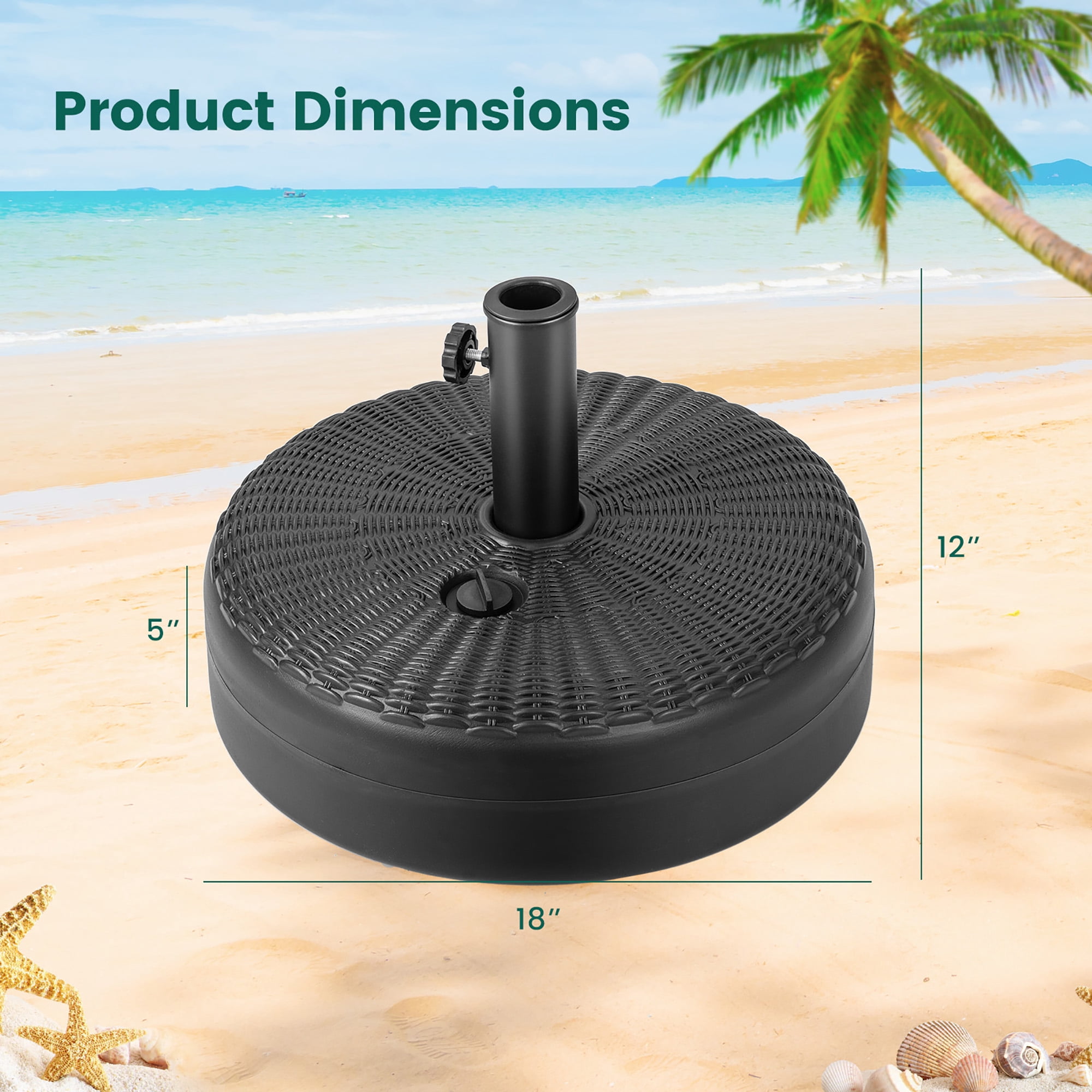 Costway 18'' Patio Fillable Round Umbrella Base Stand Holder Fit Pole 1.5''/1.9'' Weighted