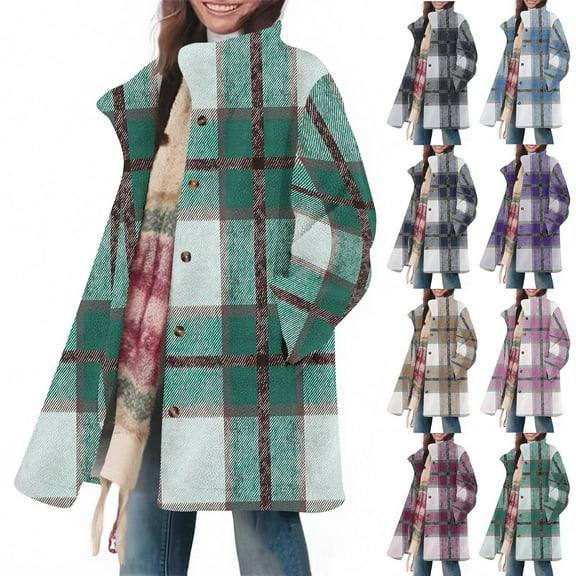 Bovxnpu Winter Coats for Women, Women's Oversized Jackets Casual Warm Furry Cotton Coat Winter Everyday Print Loose Lapel Buttoned Long Sleeve Coat Warm Winter Clothing