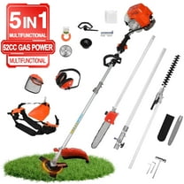 52cc 2-Stroke 5 in 1 Garden Hedge Trimmer Combo, Gas Powered Long Reach Pole Saw Grass String Trimmer Brush Tree Cutter Pruner Weed Eater Multi Functional Garden Trimming Tools